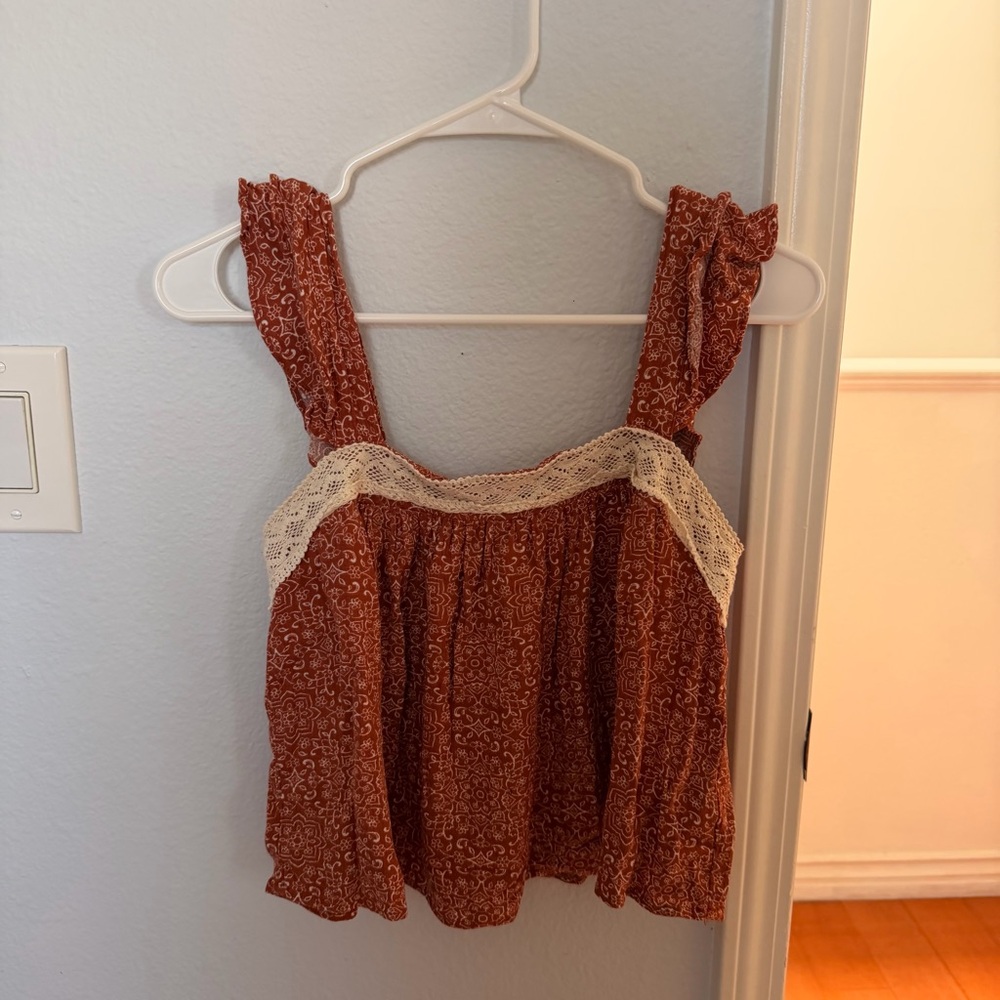 Bwear Terracotta Lace Accent Women's Blouse